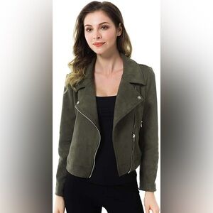 Apperloth Faux Suede Moto Jacket Olive Green